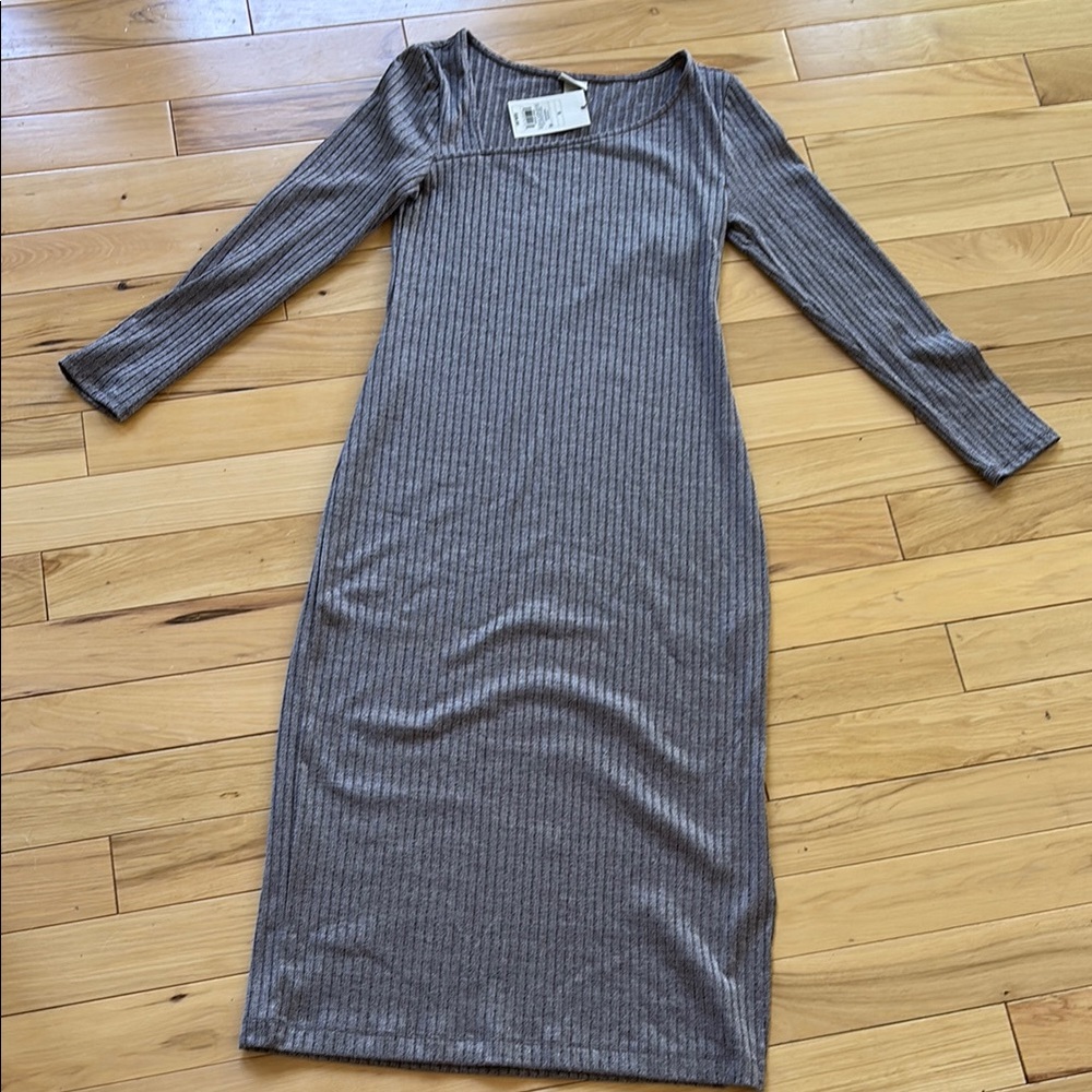 A New Day Gray Ribbed Long Sleeve Bodycon Dress